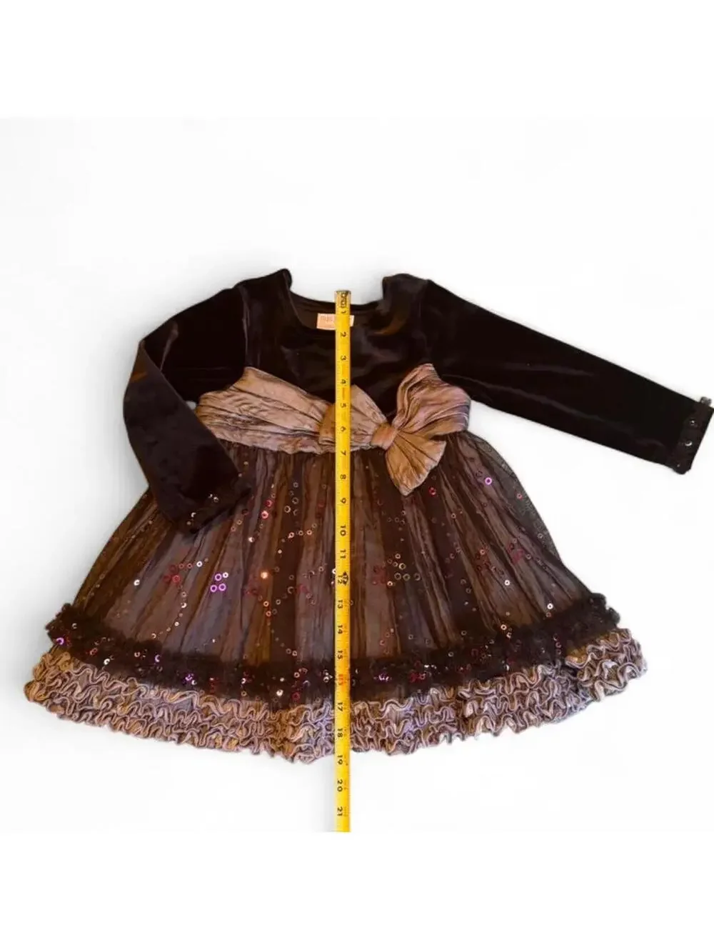 Iris & Ivy 2T Velvet Long Sleeve Dress Full Skirt Sequin & Bow Holiday Christmas